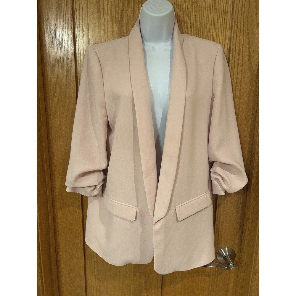 Zara Woman Blush Pink Open Front Blazer Jacket 3/4 Sleeve‎ Women's Size Large